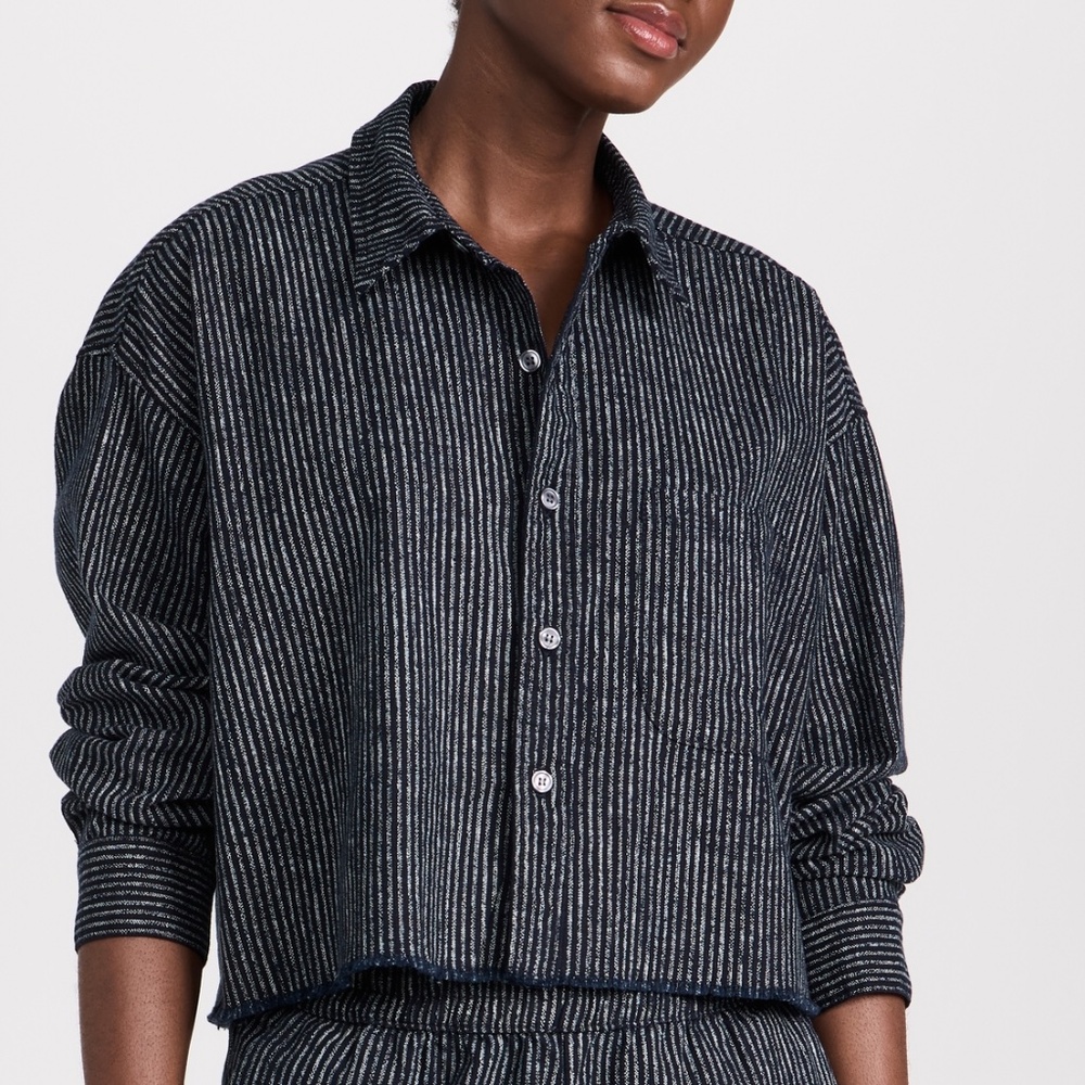 NSF Lyaunna Cut Off Shirt Sz S Small Black White Striped Cotton Crop Minimalist